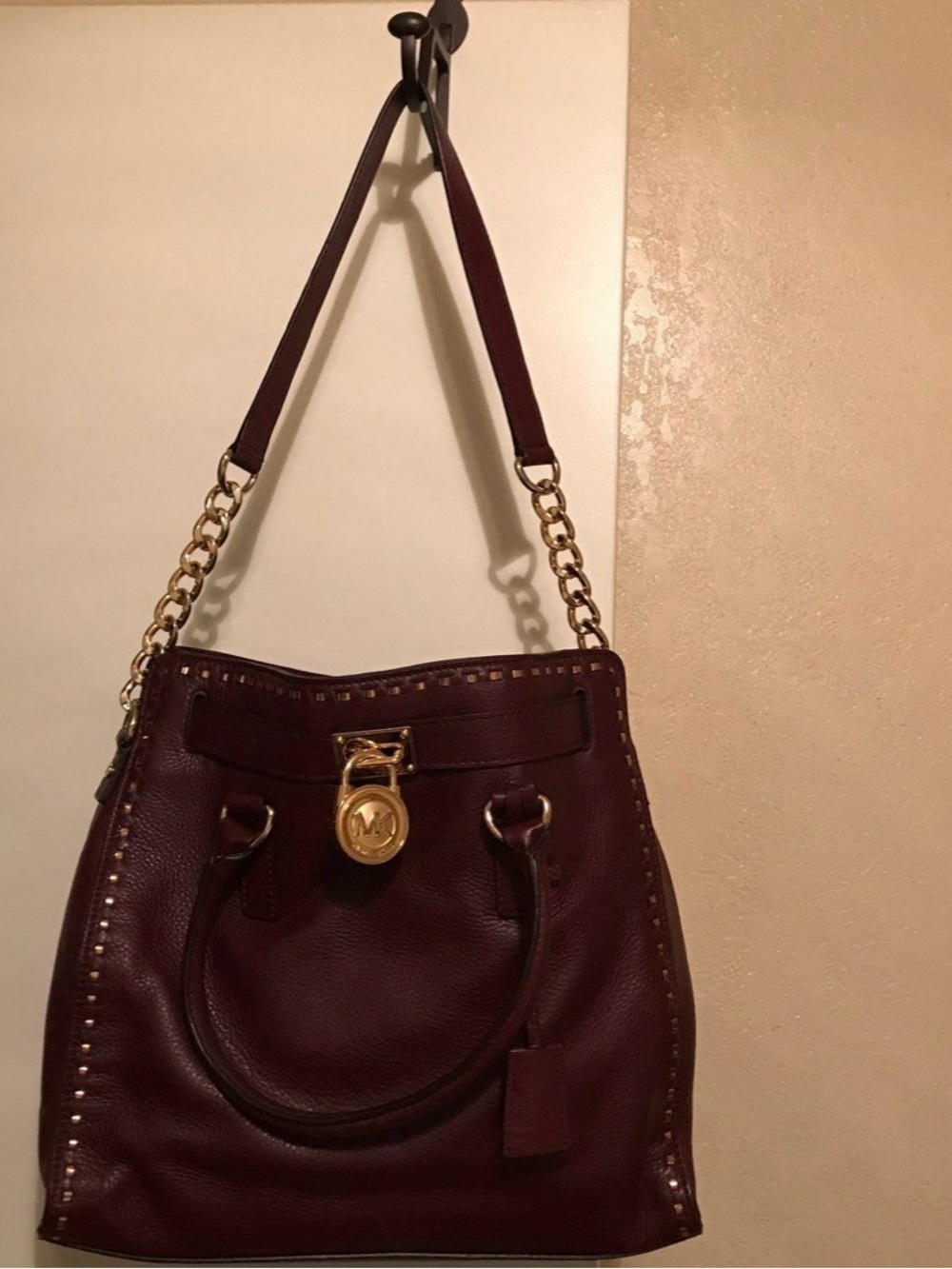 Michael Kors Bordeaux Pebbled Leather Satchel with Gold Tone Hardware - Picture 2 of 5